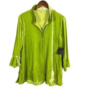 John Mark Green Velvet Wired Collar Button Up Top Medium Holiday Party Classic